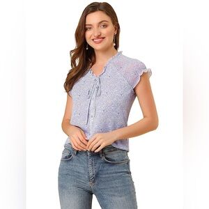 Allegra K Floral Ruffle Button Down Blouse Lavender Purple